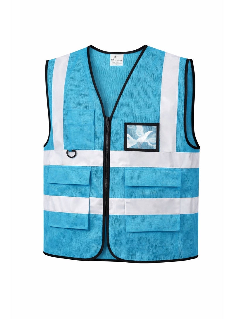 Remart High Visibility Safety Vest for Men & Women, Fluorescent Blue Reflective Vest with Zipper, Multi-Pocket Work Vest, 120 GSM Polyester, Construction & Road Safety - Image 1